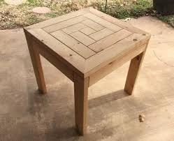 Outdoor Side Table Spiral Top Herring Bone Pattern Outdoor Etsy Outdoor Wood Furniture Rustic Outdoor Furniture Outdoor Furniture Plans