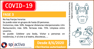 Os pasamos el enlace de la orden snd/458/2020, de 30 de mayo, de aplicación de la fase 3 del plan para la transición hacia una nueva normalidad: Limitaciones En La Fase 3 De Transicion A Una Nueva Normalidad Pandemia De Covid 19 Sp Activa