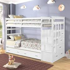 Michael honey twin over full youth bunk bed with storage and shelves. Euroco Twin Over Twin Bunk Bed With Trundle Storage Drawers White Walmart Com Bunk Bed With Trundle Bed With Drawers Wood Bunk Beds