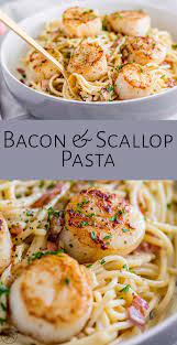 This Seared Scallop Pasta With Creamy Bacon Sauce Is Such An Easy Elegant Seafood Recipe We Al Scallop Recipes Pasta Seafood Dinner Shrimp And Scallop Recipes