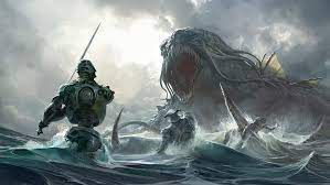 Kylsnik ironhead sea monsters in warhammer. Hd Wallpaper Fantasy Sea Monster Battle Creature Robot Wallpaper Flare