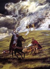 As Camlan Burns In The Background A Wounded King Arthur Prepares To Meet The Mounted Attack Of His Hated Rival Mordr In 2020 Dark Ages King Arthur Legend Fantasy Art