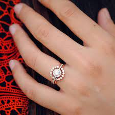 Round Diamond Halo Engagement Ring Enhance Set 14k Solid Etsy In 2020 Etsy Wedding Rings Classic Engagement Rings Wedding Rings Unique