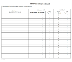 sample staff roster template 7 free documents download in