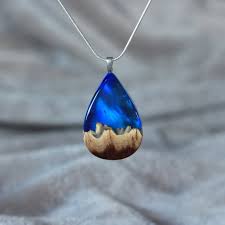 Night Sky Necklace Blue Galaxy Pendant Space Jewelry Etsy Wood Resin Necklace Blue Opal Necklace Wood Resin Jewelry