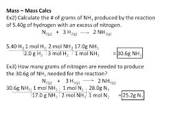 For a given element, the mass (in grams) of one it is simple to determine the molar mass of elements and molecules using the periodic table, as well as convert between grams and moles. Ch Stoichiometry N2 G H2 G Nh3 G Ppt Video Online Download