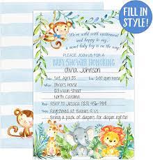 Buy Boy Jungle Safari Baby Shower Invitations Safari Animal Invitation 20 Fill In Invitations And Envelopes Blue Boy Baby Shower Party Monkey Lion Elephant Giraffe Online In Indonesia B079m22dmq