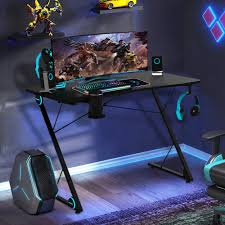Computer desk, gaming desk with led lights 44.5 inch, home office z shaped gaming computer desk table with mouse pad headset hook controller stand cup holder, black 4.7 out of 5 stars 213 $171.99 $ 171. Z Shaped Computer Desk Gaming Desk Table With Storage E Sports Pc Computer Gaming Station Desk With Led Lights Headphone Holder Home Office Desk Gaming Desk For Dormitory Gaming Room Black R2502 Walmart Com