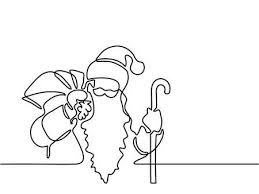 Continuous Line Drawing Santa Claus With Gift Bag Vector Illustration Continuous Line Drawing Line Art Drawings Line Drawing
