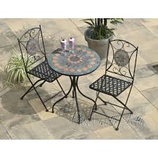 Marble mosaic tiles set into concrete top. Naples Mosaic Bistro Set Table 2 Chairs