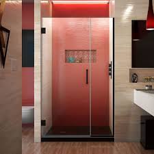 Unidoor Plus 40 1 2 41 Inch W X 72 Inch H Frameless Shower Door Clear Glass Satin Black Shower Doors Frameless Shower Doors Tub Shower Doors