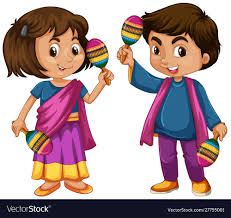 India kid holding maracas on white ...