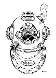 Diving Helmet C Ken Molnar 2013 Ink On Paper Helmet Tattoo Scuba Tattoo Helmet Drawing