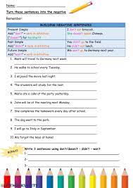 negative sentences worksheet