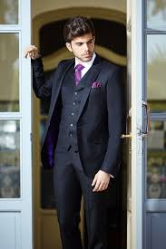Black 3 Piece Suit Wedding Men S Black Tailored Three Piece Suit With Contrast Lining Navy Blue Suit Wedding Blue Suit Wedding Mens Attire