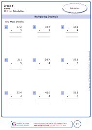 Multiplying decimals (up to 3 decimal digits) in columns. Multiplication Of Decimals Worksheets Www Grade1to6 Com