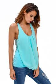 Sexy Light Blue Chiffon Ruffle Front Tank Top Sexy Affordable Clothing