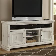 Black And White Tv Stand Hickory Point Willow 64 Entertainment Console In Distressed White Nebraska Furniture Mart Cottage Tv Stand Black And White Tv Stand Distressed White