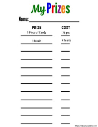 Chore Chart For Kids With Point Value For Purchasing Prizes