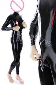 Sexy Men's Black Latex Rubber Catsuit Bodysuit Attached Zipper Breast With  Lockable Crotch Zippers Inflatable Anal Plug - Cosplay Costumes - AliExpress