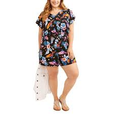 Womens Plus Ruffle Sleeve Romper