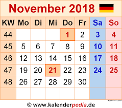 Last ned november 2018 kalender som html, excel xlsx, word docx, pdf eller pildifail. Kalender November 2018 Als Pdf Vorlagen