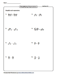 simplifying algebraic expression worksheets
