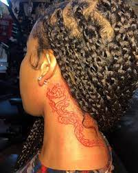 Red Ink Dragon It Was Her 1st Tattoo Booking Appointments Redink Necktattoo Colortattoo Inked Neck Tattoos Women Girl Neck Tattoos Dragon Tattoo Neck