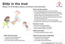 Slide In The Mud Warm Up Pe Game Warm Up Games Physical Education Lessons Physical Education Games