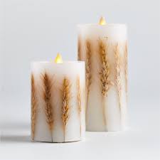 Flickering flameless candles votive 3 x 5 set with realistic dripping wax with remote timer great for home and table decor. Flickering Flameless Wheat Inclusion Wax Pillar Candles Crate And Barrel In 2021 Pillar Candles Candles Flameless Candles