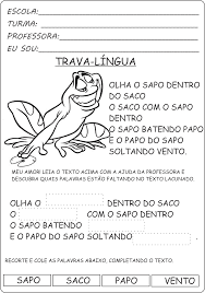 Atividade Com Trava Lingua Texto Lacunado Trava Lingua Atividades Com Parlendas Atividade De Portugues