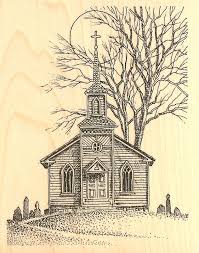 Country Church Scene Wood Mounted Rubber Stamp Impression Obsession G1810 New Barn Drawing Church Art Barn Painting