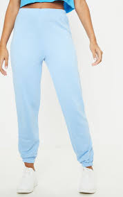 Baby Blue Basic Cuffed Hem Jogger Blue Crop Tops Joggers Baby Blue