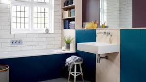A playful blue and white mosaic tile will really make your bathroom shine. Blue Bathrooms Blue Decorating Paint Ideas Dulux