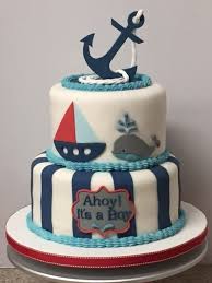 Complete Your Nautical Baby Shower With This Ahoy It S A Boy Cake Love The Anc Nautical Baby Shower Cake Nautical Baby Shower Boy Baby Shower Cakes For Boys