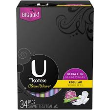 Uniquely shaped wings for a secure fit. U By Kotex Pads Regular With Wings