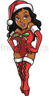 Sexy Black Female Santa Claus Cartoon Vector Clipart - FriendlyStock