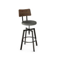 Symmetry Adjustable Stool With Upholstered Seat And Wood Backrest Gray Brown Amisco Adjustable Stool Adjustable Bar Stools Round Stool