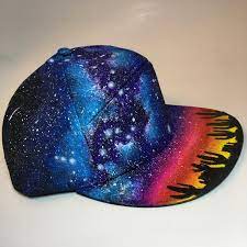 Custom Painted Galaxy Flat Bill Hat Milky Way Forest Etsy Painted Hats Flat Bill Hats Galaxy Hat