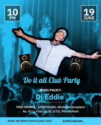 Get ready to dance the night away at the Friday Club Party with DJ Eddie  and an amazing crowd of city boys and girls at Do It All Club this Friday!  It's