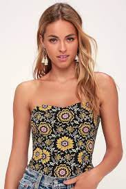 Made in london with fabric from italy. Daisy Chain Black Floral Print Tie Back Tube Top Tube Top Printed Ties Black Floral