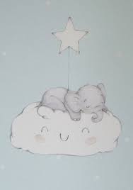 Blue Baby Elephant On Cloud Nursery Wall Art Elephant Nursery Baby Elephant Cloud Nursery Wall Art