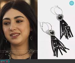 WornOnTV: Helene's black cutout top and leather tassel earrings