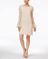 Betsey Johnson Lace Bell Sleeve Sheath Dress Macys Com Beige Cocktail Dresses Beige Lace Dresses Lace White Dress