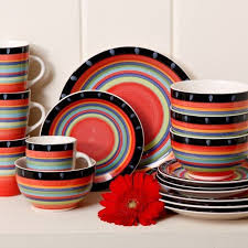 Impress Your Guests With This Mexican Inspired Vibrant Colred 16 Piece Multi Colored Dinnerware Set With 4 Dinne Dinnerware Set Red Dinnerware Set Gibson Home
