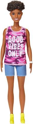 432 x 648 jpeg 73kb. Barbie Fashionistas Doll With Short Curly Brunette Hair Wearing Good Vibes Only Camo Tank Shorts And Accessories For 3 To 8 Year Olds Amazon Co Uk Toys Games