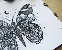 Butterfly Pen Drawing Fantasy Art Folk Art Night Nature Etsy Dibujos De Mariposas Tutorial De Arte Arte Popular