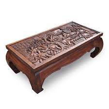 Born in thailand, this elegant teak wood coffee table features a rectangular top sitting above a waisted apron with curving accents, the ensemble being raised on four bulging chow legs. Thailand Home Crafts Wood Carved Teak Coffee Table Decoration Southeast Asia Thai Tea Table And Chairs Chair Paper Chair Cover Sewing Patternchair Tablet Aliexpress