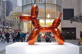 As part of jeff koons's celebration, an ongoing series of paintings and sculptures that memorialize the rituals, icons, and images surrounding birthdays, holidays, and other party occasions, balloon dog (blue) may be the most imposing work.using the recognizable form of a balloon twisted into the shape of a dog, koons has frozen a moment in time, exaggerating both scale and material. Koons Balloon Dog Orange Sculpture Created In High Chromium Stainless Steel