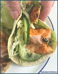 Brush a baking dish with olive oil and place the salmon in it. Kahakai Kitchen Ina S Roasted Or Pan Seared Salmon Tacos With Cabbage Cucumber Slaw Mashed Avocado